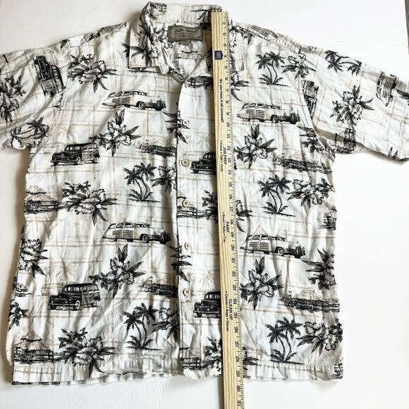 Hawaiian Shirt Mens Large Dad Button Up Casual Coastal Classic Cars Vacation - Picture 5 of 7